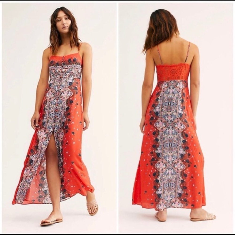 Free People Orange Floral Maxi Dress